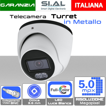 Telecamera 5MP AHD Turret Full-Color Starlight IP67 in Metallo - Ottica 3.6mm AHD