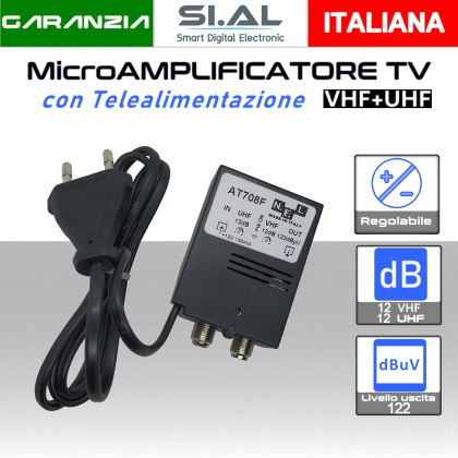 Mini Amplificatore TV di Linea 12dB con Tele-alimentazione larga banda N.E.L. AT708F