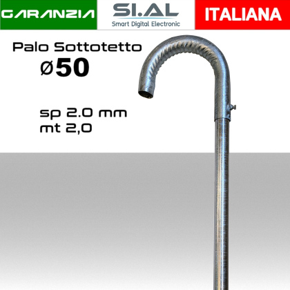 Palo Antenna TV Sottotetto 2 metri con Curva Ø 50mm Spessore 2mm