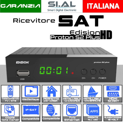 Decoder Satellitare Full HD FTA 12V | Edision PROTON S2plus 