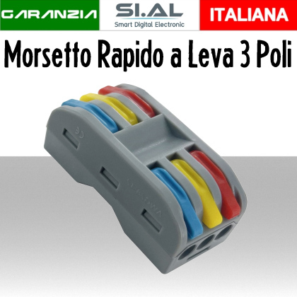 Morsetto Rapido a Leva 3 Poli per Cavi elettrici | 3 Ingressi 3 Uscite