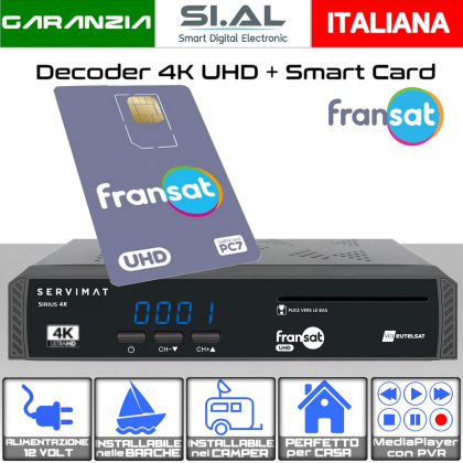 Decoder Fransat ULTRA HD con Scheda TV Francese | Servimat Sirius 4K