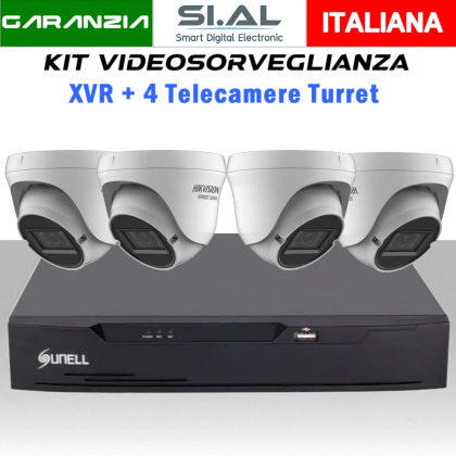 Kit Videosorveglianza 4 Telecamere Mini Turret 2MP con DVR