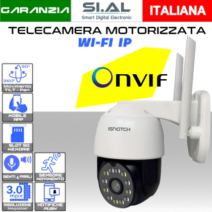 Telecamera motorizzata  WIFI da 3.0 mpx lente 3.6 mm IP65 con Microfono incorporato