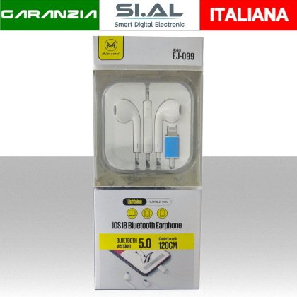 Auricolari Bluetooth con Cavo Connettore Lightning per iPhone iPad 