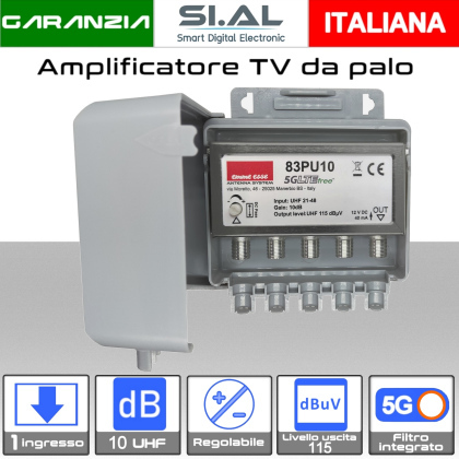 Amplificatore antenna TV 1 ingresso UHF 10dB regolabile Emme Esse 83PU10