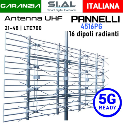 Antenna TV UHF 4 Pannelli 16 Dipoli 5G | Emme Esse 4516PG