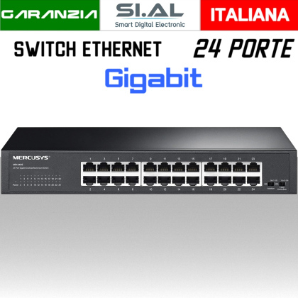 Switch Ethernet 24 Porte Gigabit Lan in metallo Desktop e Rack MS124GS