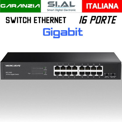 Switch Ethernet 16 Porte Gigabit Lan in metallo Desktop e Rack MS116GS